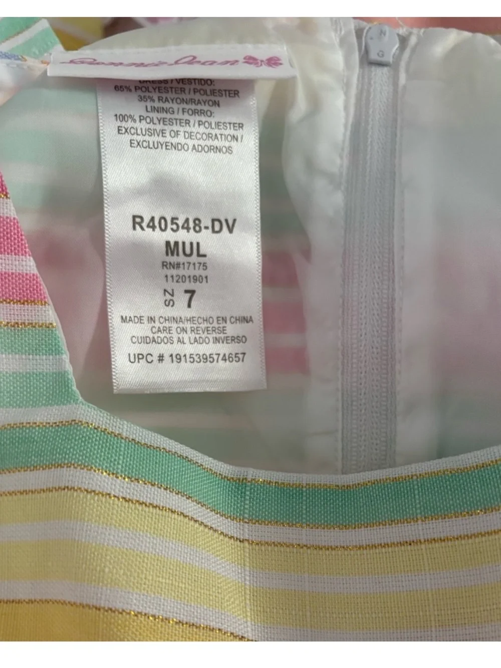NWT Bonnie Jean Pastel Stripe Party Dress – Girls Size 7